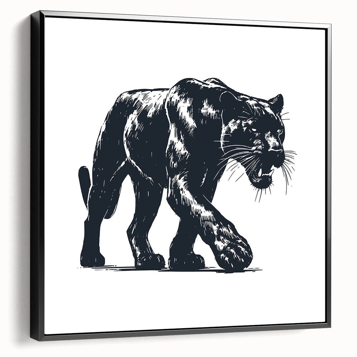 Framed canvas wall art showcasing a striking panther design in black, ideal for wildlife enthusiasts, enhancing home decor with a touch of elegance and nature.