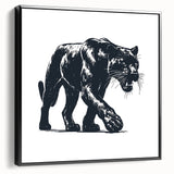 Framed canvas wall art showcasing a striking panther design in black, ideal for wildlife enthusiasts, enhancing home decor with a touch of elegance and nature.