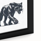 Close-up of a framed canvas wall art depicting a striking panther design, showcasing rich colors and intricate details, perfect for wildlife enthusiasts and home decor.