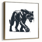 Framed wall art featuring a striking panther design in a bold gold color scheme, showcasing intricate details and vibrant textures, perfect for wildlife enthusiasts.