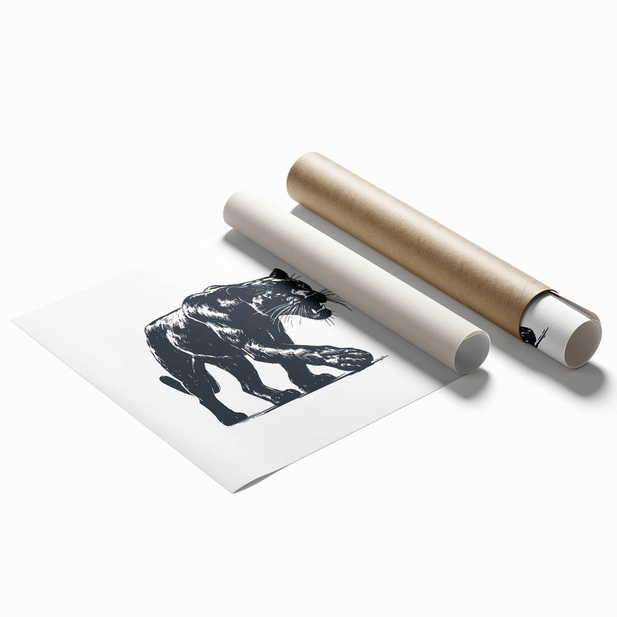 Vibrant panther wall art design showcasing a striking black and gold color scheme, perfect for animal lovers and home decor enthusiasts, presented as a rolled print.