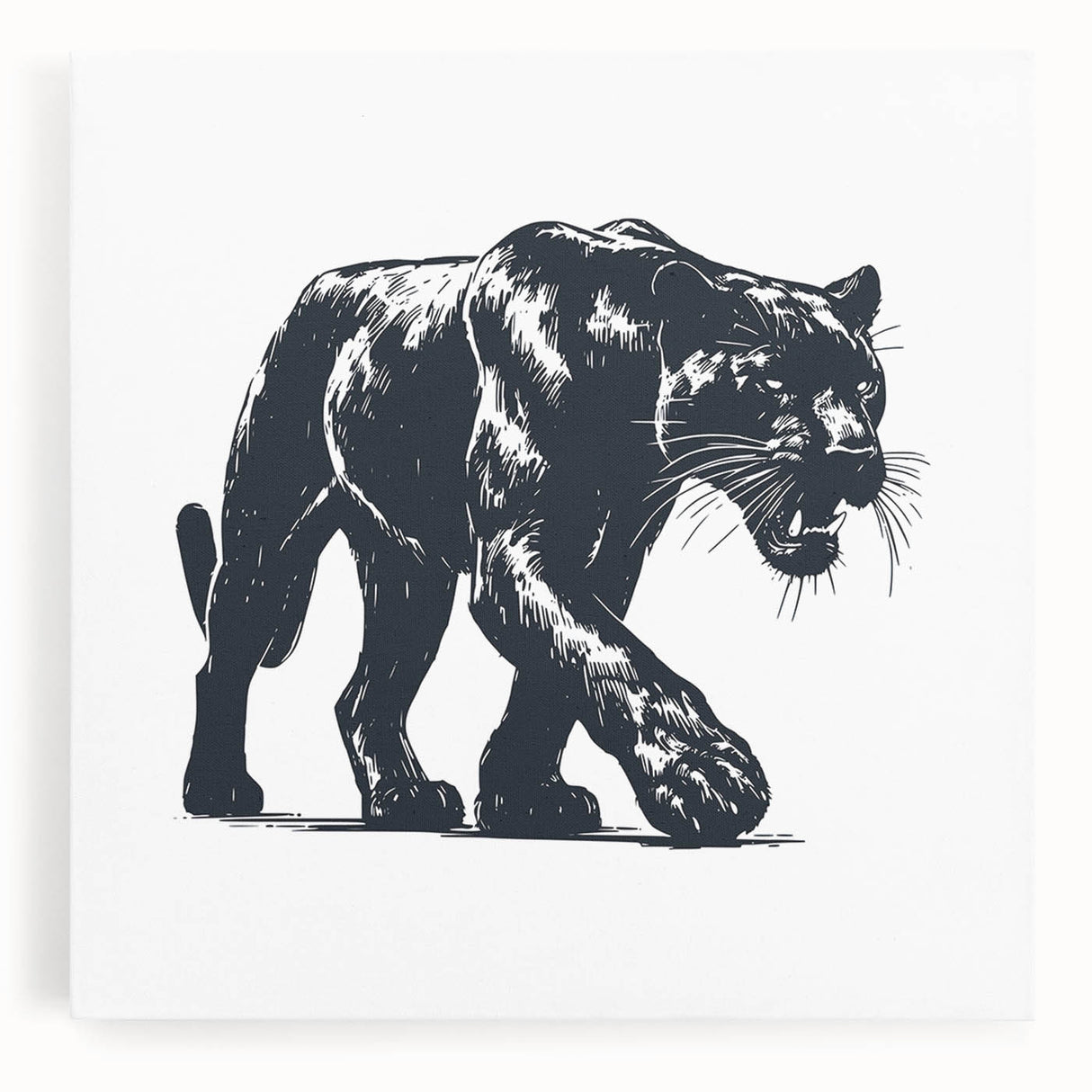 Stretched canvas wall art featuring a striking panther design in vibrant colors, showcasing intricate details and textures, perfect for wildlife enthusiasts and modern decor.