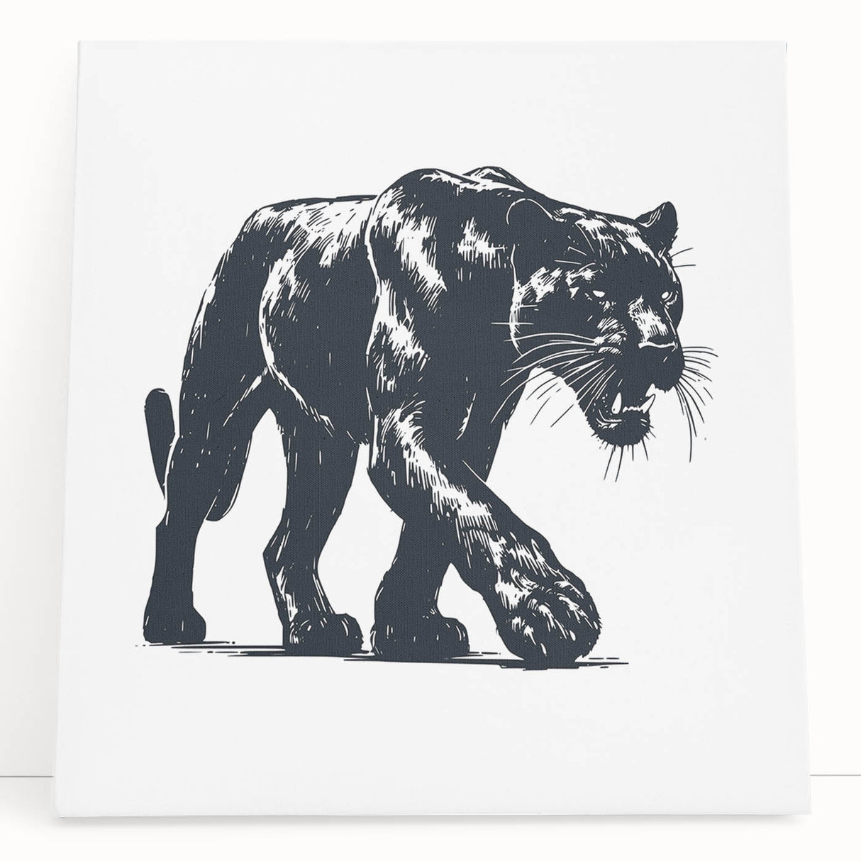 Stylish stretched canvas wall art featuring a bold panther design in vibrant colors, ideal for animal lovers and modern decor enthusiasts, showcasing intricate details and textures.