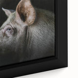Close-up of a framed canvas wall art featuring a whimsical pig design in vibrant colors, showcasing intricate details and textures, perfect for animal lovers' decor.