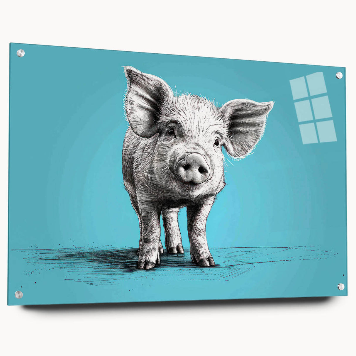 Acrylic wall art featuring a playful pig design from the Animals A Wild Life collection, displayed in a side view, showcasing vibrant colors and intricate details, ideal for adding a whimsical touch to home decor.