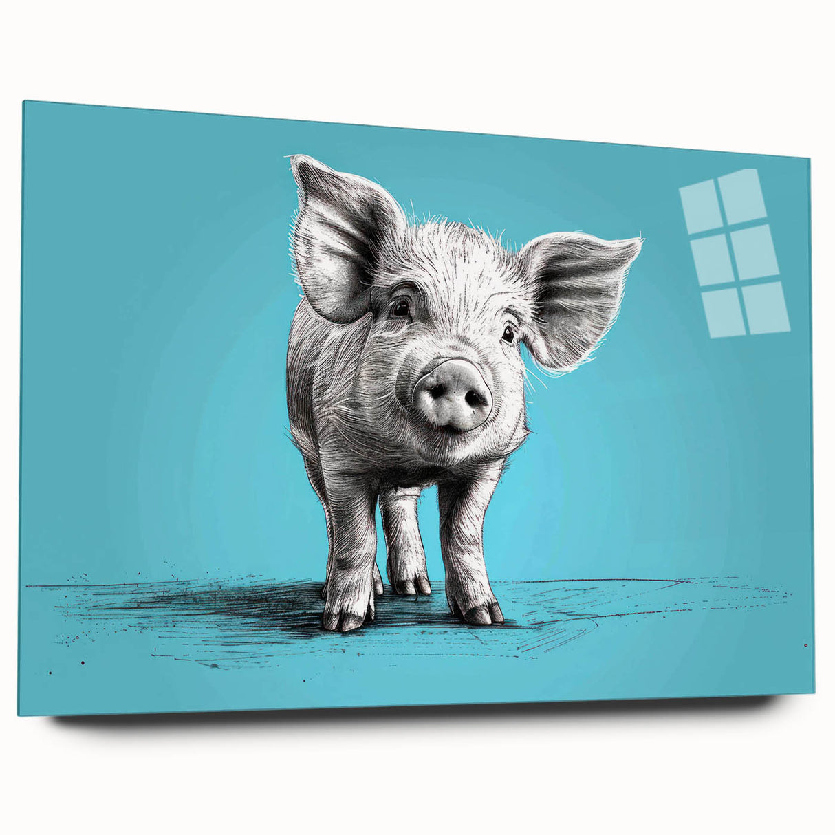 Side view of a modern acrylic wall art piece showcasing a vibrant pig design, featuring colorful patterns and textures, perfect for animal-themed decor.