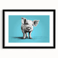 Framed wall art featuring a whimsical pig design with vibrant colors and playful details, set against a sleek black mat, ideal for animal lovers' decor.