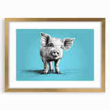 Framed wall art featuring a whimsical pig design in gold, showcasing intricate details and vibrant colors, ideal for animal lovers and unique home decor.