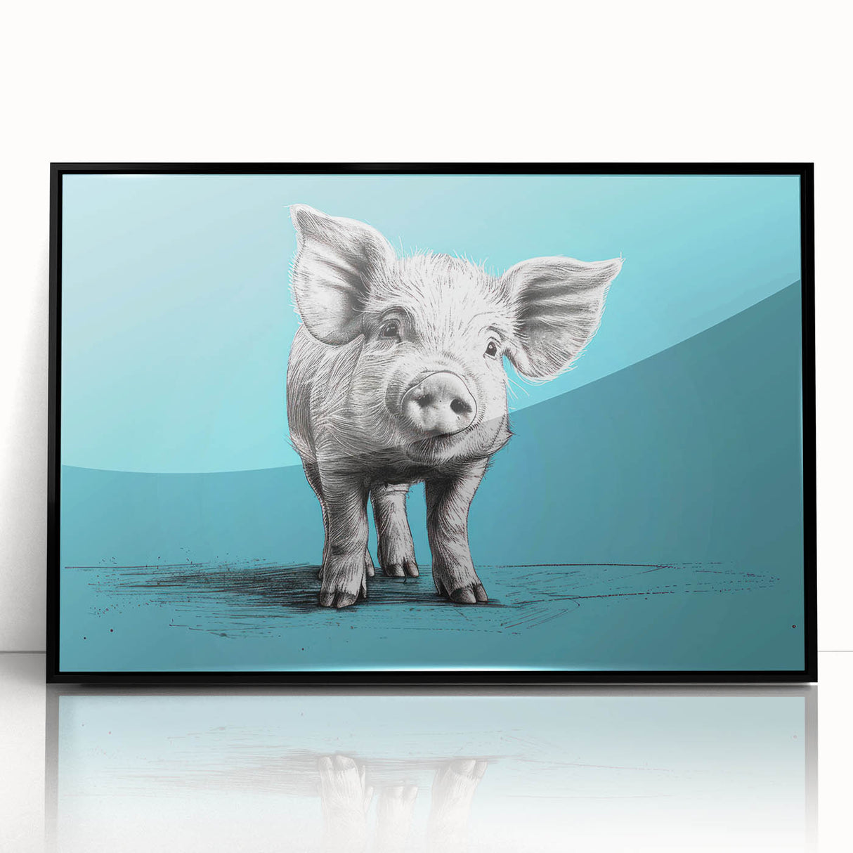 Framed black acrylic wall art featuring a whimsical pig design, ideal for animal lovers and home decor enthusiasts, enhancing contemporary spaces with playful charm.