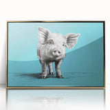 Framed wall art featuring a whimsical pig design in gold accents, showcasing a playful and vibrant aesthetic for animal lovers, perfect for home decor.