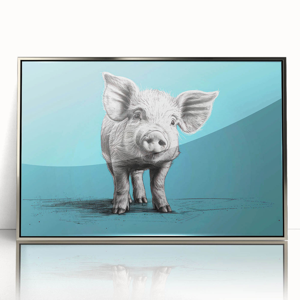 Framed wall art featuring a vibrant pig design from the "Animals A Wild Life" collection, showcasing intricate details and a sleek silver frame, perfect for modern decor.