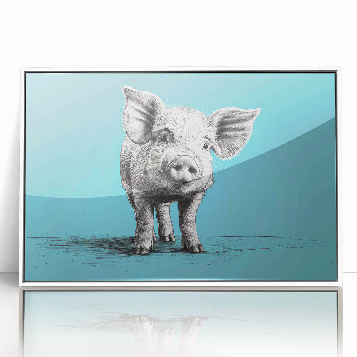 Framed wall art featuring a whimsical pig design from the "Animals A Wild Life" collection, showcasing vibrant colors and playful details, perfect for animal lovers.