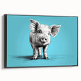 Framed wall art featuring a whimsical pig design in a black frame, showcasing vibrant colors and intricate details, perfect for animal lovers and home decor enthusiasts. Ideal for adding a playful touch to any room.