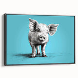 Framed wall art featuring a whimsical pig design in a black frame, showcasing vibrant colors and intricate details, perfect for animal lovers and home decor enthusiasts. Ideal for adding a playful touch to any room.