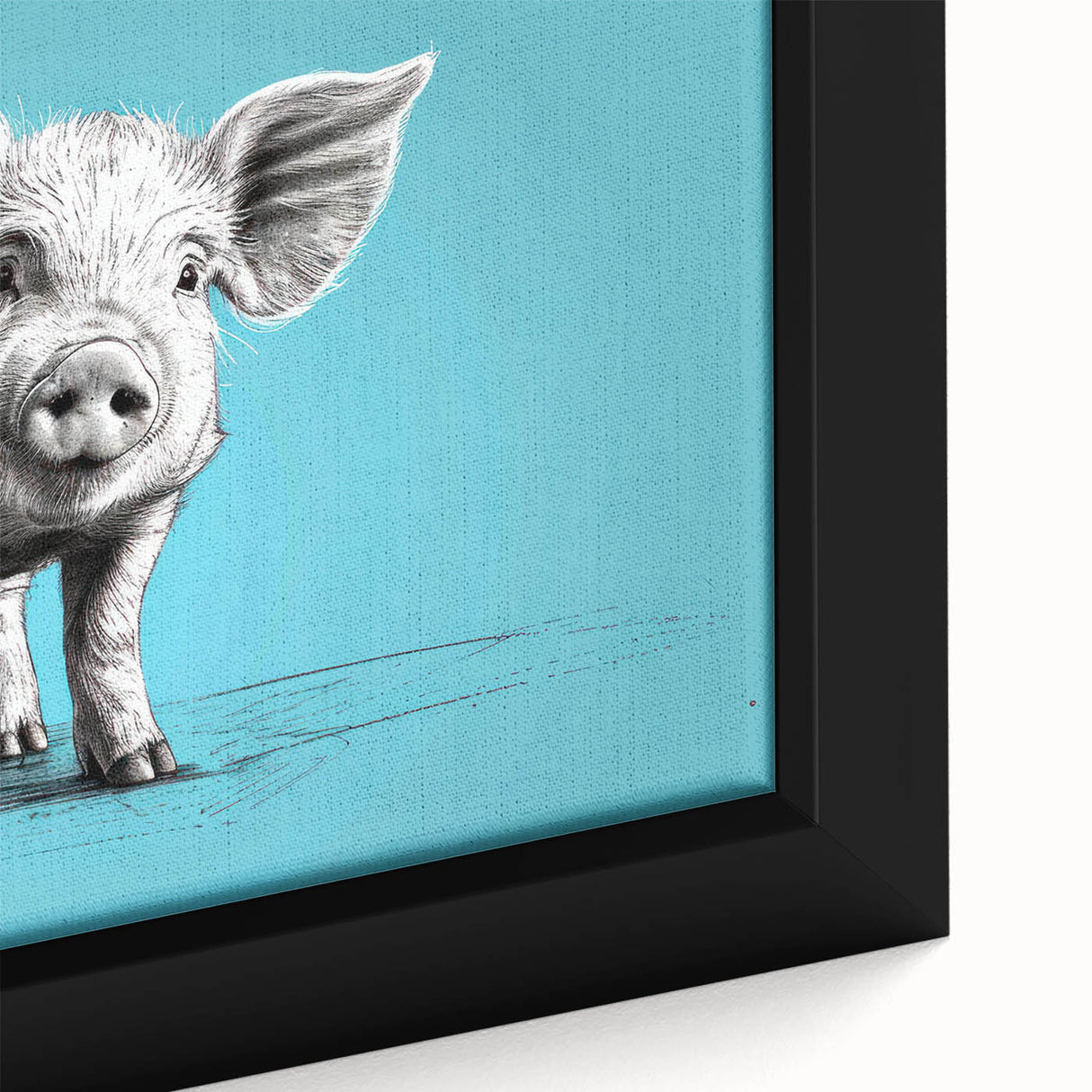Close-up of a framed wall art piece featuring a whimsical pig design, showcasing vibrant colors and intricate details, perfect for animal lovers and home decor.