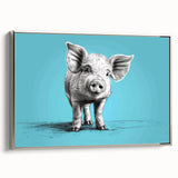 Framed canvas wall art featuring a playful pig design in a silver frame, highlighting vibrant colors and intricate details, perfect for animal lovers and home decor enthusiasts.