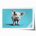 Vibrant wall art featuring a whimsical pig design on a rolled print, showcasing colorful details and playful elements, perfect for animal lovers and home decor.