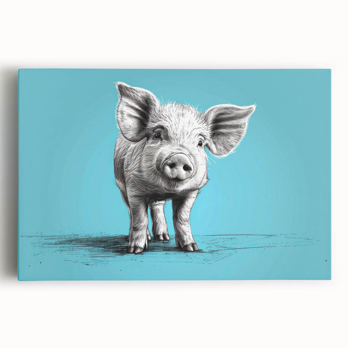Vibrant stretched canvas wall art featuring a playful pig design, showcasing intricate details and rich colors, perfect for adding character to any room.