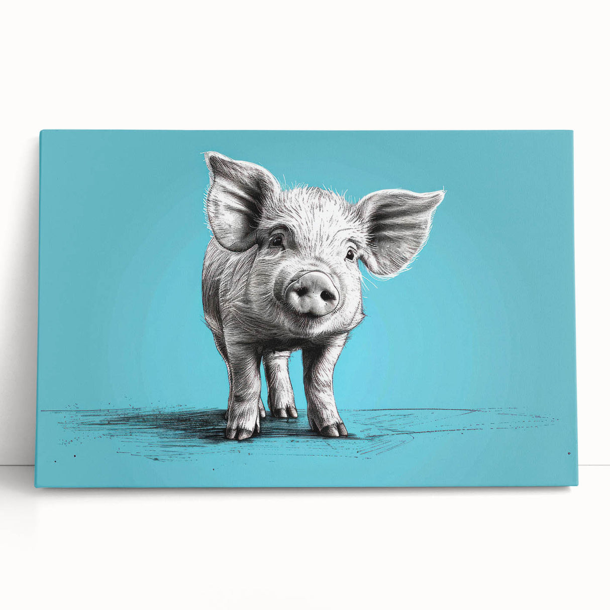 Stretched canvas wall art featuring a whimsical pig design, showcasing vibrant colors and playful details, ideal for animal lovers' home decor.