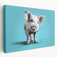 Stretched canvas wall art showcasing a whimsical pig design in vibrant colors, ideal for animal lovers, adding playful charm to any home decor setting.
