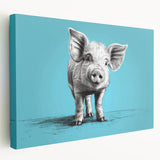 Stretched canvas wall art showcasing a whimsical pig design in vibrant colors, ideal for animal lovers, adding playful charm to any home decor setting.