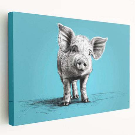 Stretched canvas wall art showcasing a whimsical pig design in vibrant colors, ideal for animal lovers, adding playful charm to any home decor setting.