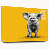 Acrylic wall art display featuring a side view of a whimsical pig design from the "Animals: A Wild Life" collection, mounted with pins on a sleek background. Ideal for animal lovers and contemporary decor enthusiasts.