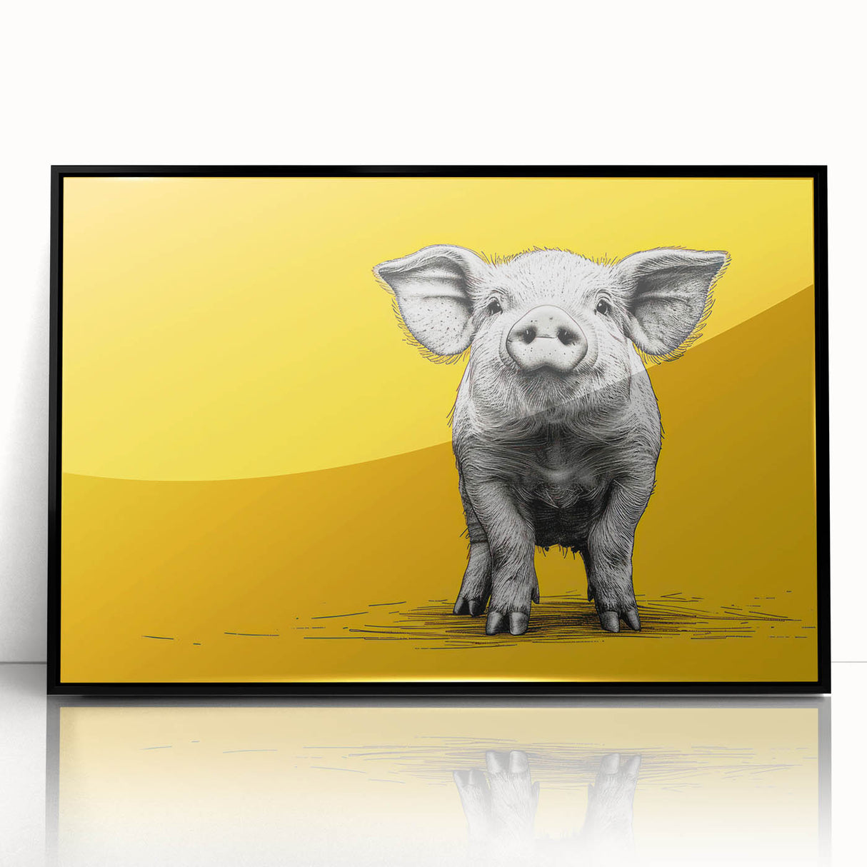 Framed acrylic wall art featuring a whimsical pig design, showcasing vibrant colors and intricate details, perfect for animal lovers and modern decor enthusiasts.