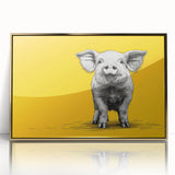 Framed wall art featuring a vibrant pig design in a wild animal theme, showcasing gold accents and a sleek acrylic front, perfect for animal lovers.
