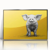 Framed wall art featuring a contemporary pig design in vibrant colors, displayed in a sleek silver frame, ideal for animal lovers and modern decor enthusiasts.