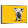 Framed wall art featuring a whimsical pig design in a vibrant color palette, displayed from a black side view, perfect for animal lovers and home decor. Ideal for adding a playful touch to any room.