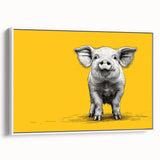 Framed wall art featuring a whimsical pig design in a white frame, showcasing vibrant colors and playful details, perfect for animal lovers’ home decor.