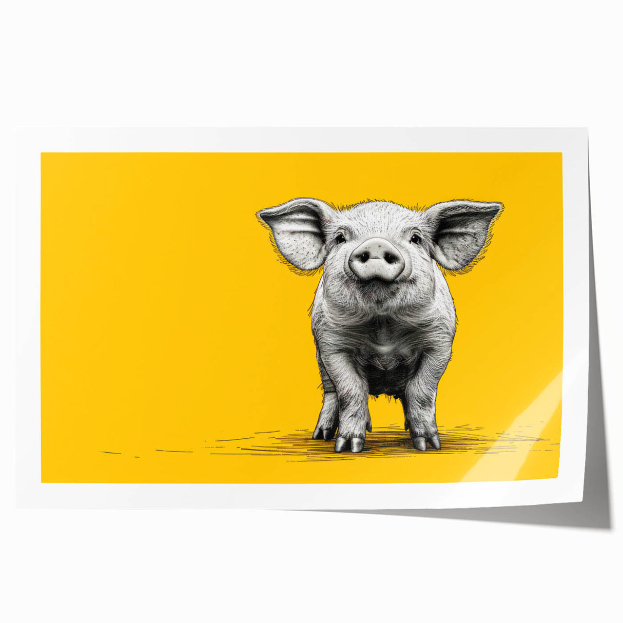 Whimsical wall art print featuring a playful pig design, showcasing vibrant colors and intricate details, perfect for animal lovers and home decor enthusiasts.