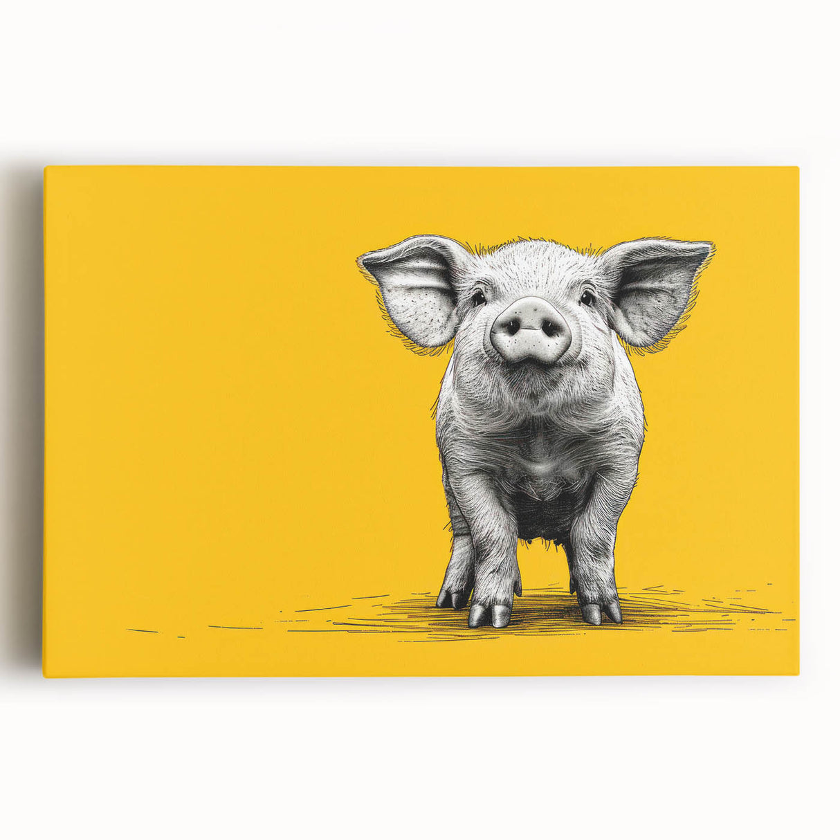 Stretched canvas wall art featuring a vibrant pig design, showcasing colorful patterns and textures, ideal for animal lovers and modern decor. Perfect for adding a whimsical touch to any room.