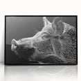 Framed wall art featuring a whimsical pig design in vibrant colors, set against a sleek black background, perfect for adding a playful touch to home decor.