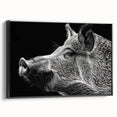 Framed black canvas wall art featuring a whimsical pig design in a side view, showcasing vibrant colors and intricate detailing, perfect for animal lovers and home decor enthusiasts.