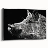 Framed black canvas wall art featuring a whimsical pig design in a side view, showcasing vibrant colors and intricate detailing, perfect for animal lovers and home decor enthusiasts.