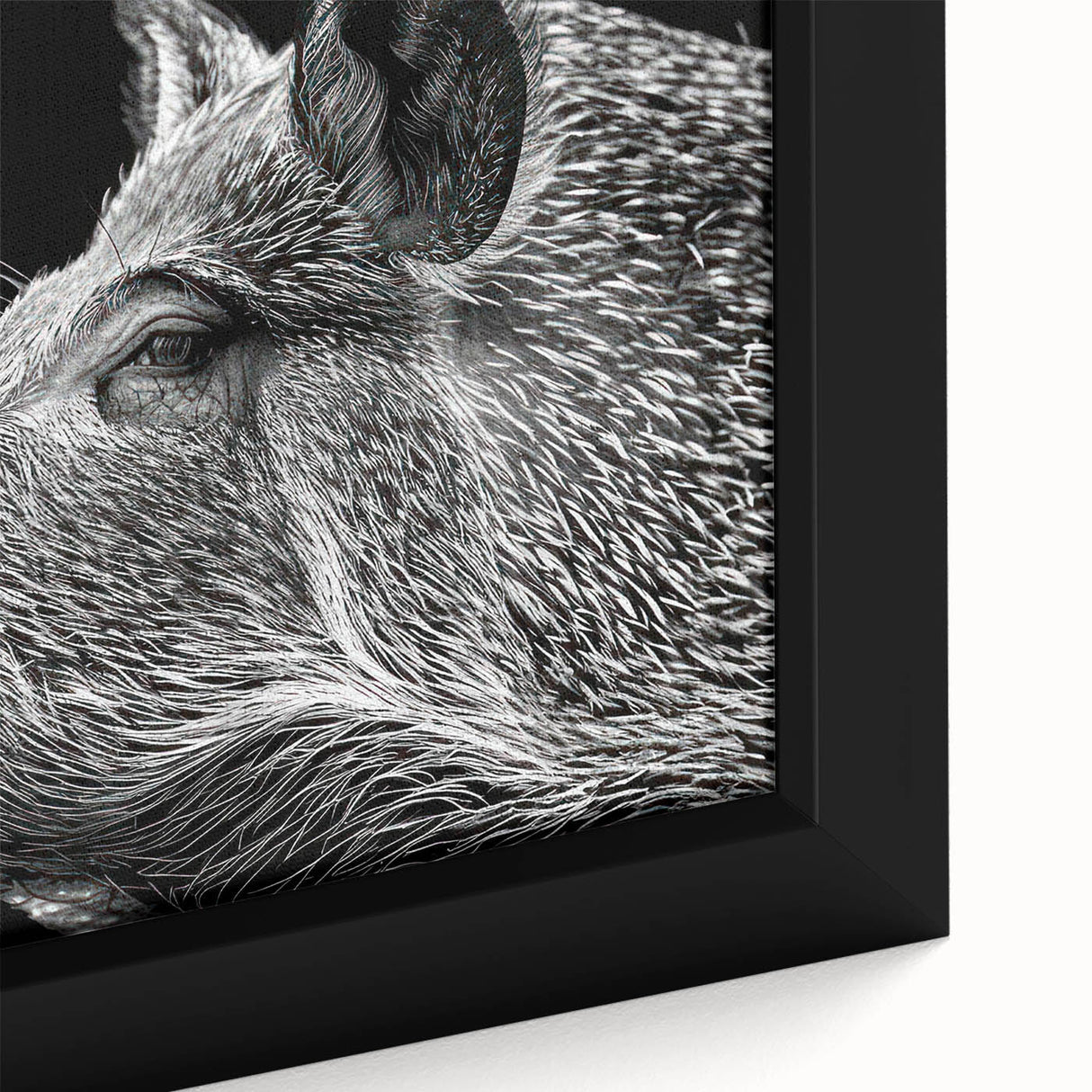 Close-up of a framed wall art piece featuring a whimsical pig design in vibrant colors, perfect for animal lovers and modern decor, showcasing intricate details and textures.