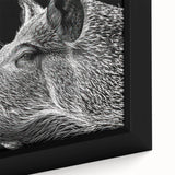 Close-up of a framed wall art piece featuring a whimsical pig design in vibrant colors, perfect for animal lovers and modern decor, showcasing intricate details and textures.