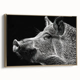 Framed canvas wall art featuring a vibrant pig design in gold tones, showcasing intricate details and textures, perfect for animal lovers and modern decor.