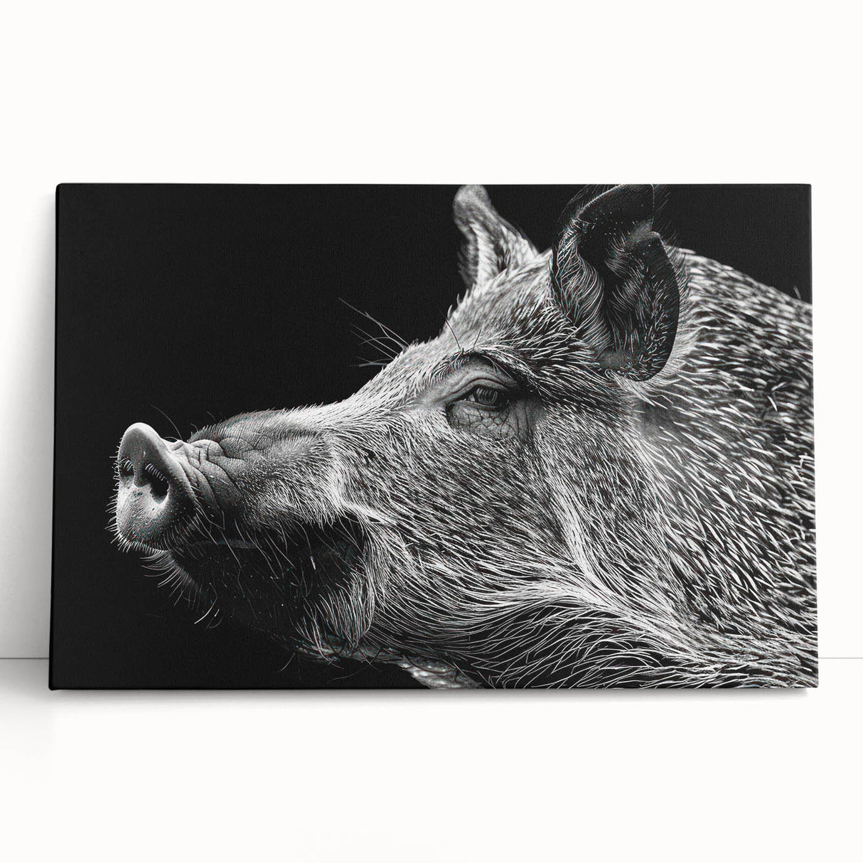 Stretched canvas wall art featuring a whimsical pig design, showcasing vibrant colors and playful details, ideal for animal lovers and home decor enthusiasts.