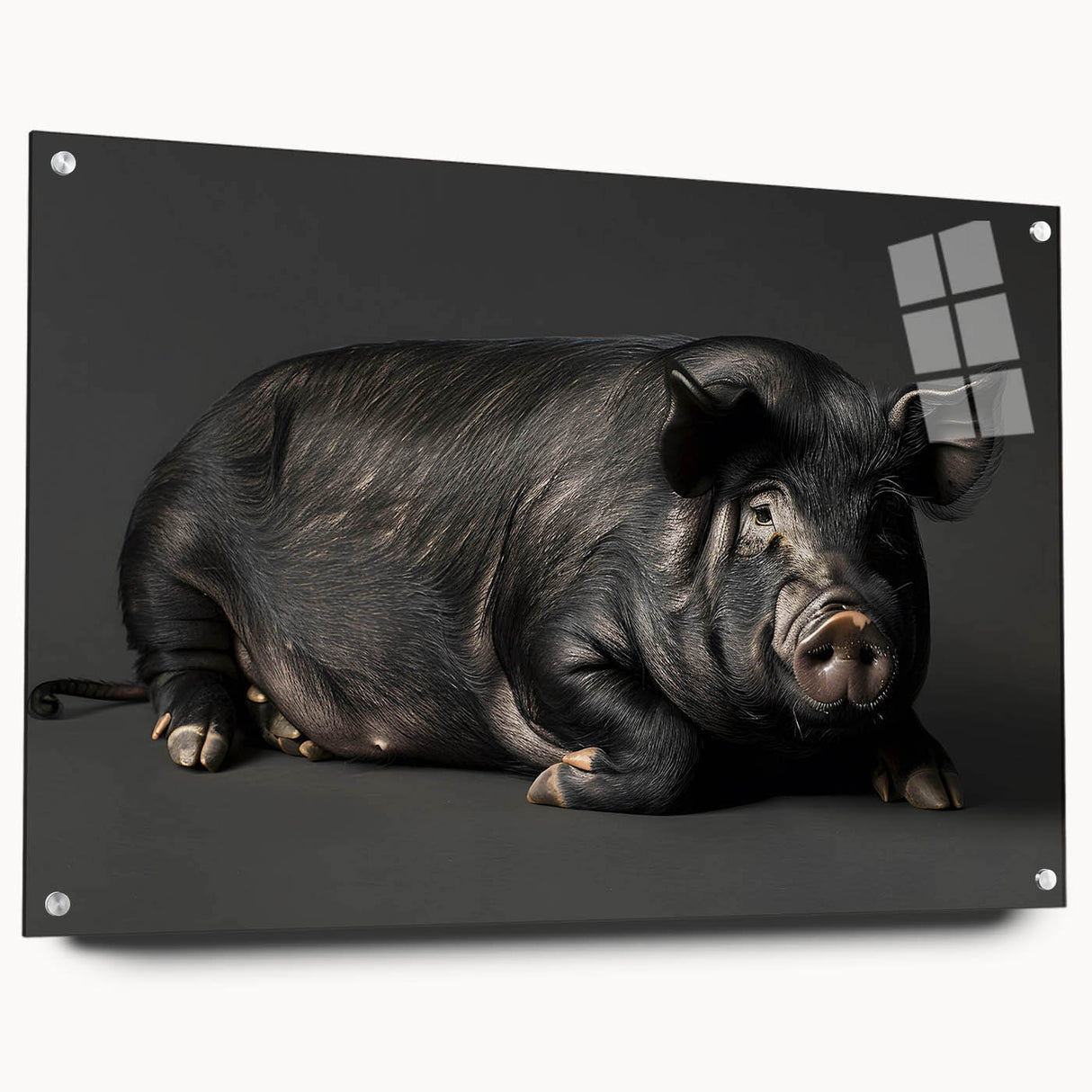 Acrylic glass wall art featuring a whimsical pig design from the "Animals A Wild Life" collection, showcasing vibrant colors and a modern aesthetic, perfect for animal lovers.