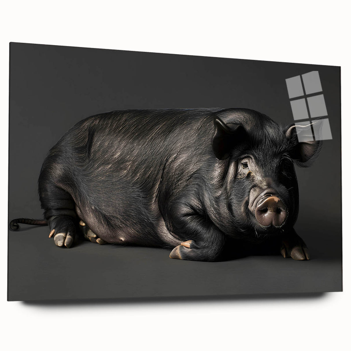Acrylic wall art showcasing a vibrant pig design from the Animals A Wild Life collection, viewed from the side, emphasizing its colorful details and glossy finish.