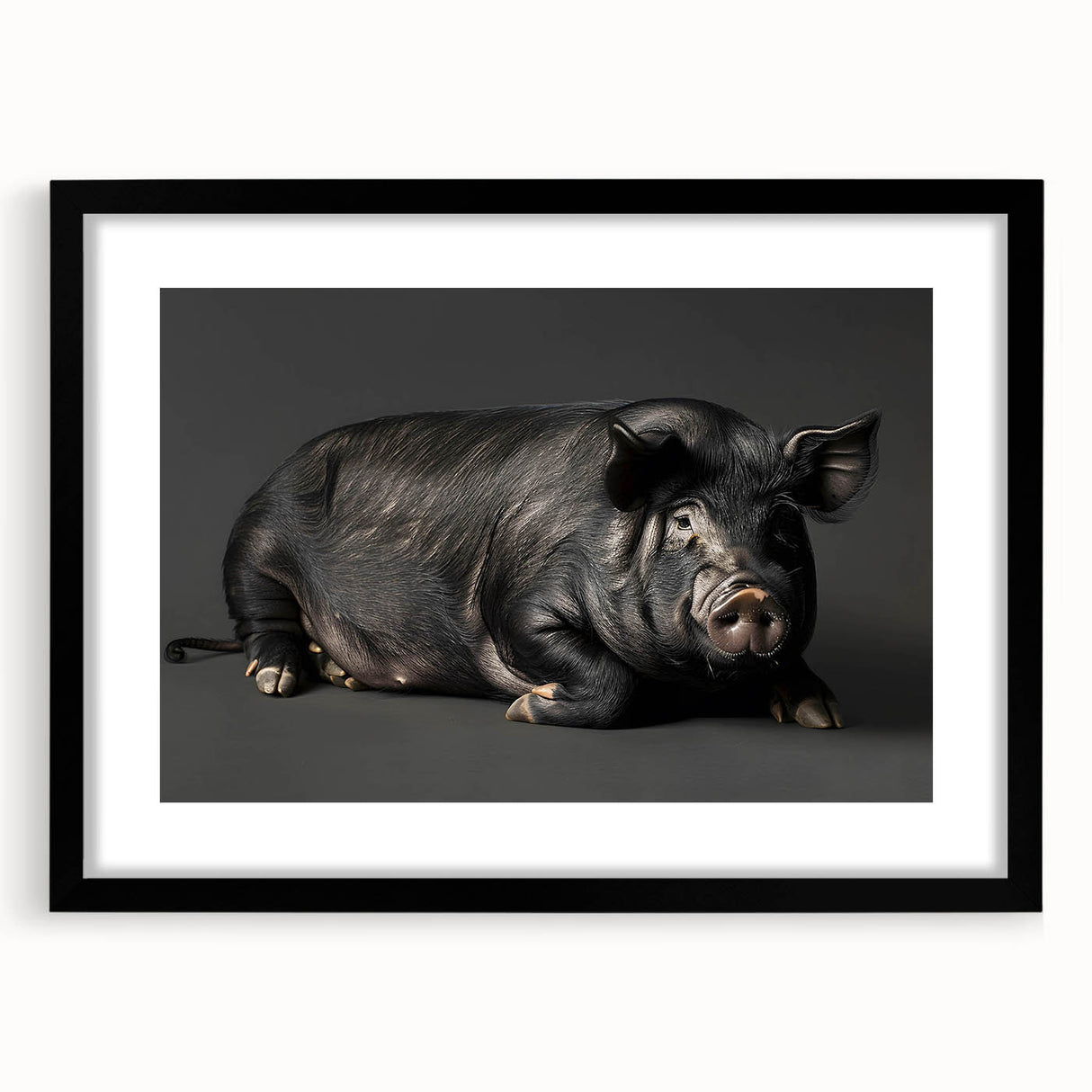 Framed wall art featuring a whimsical pig design from the Wild Life collection, showcasing vibrant colors and a sleek black frame, ideal for animal lovers' decor.