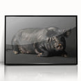 Framed wall art featuring a playful pig design from the "Animals: A Wild Life" collection, with a sleek black frame showcasing vibrant colors and intricate details. Perfect for animal lovers and home decor enthusiasts, this piece adds a whimsical touch to any space.