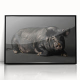Framed wall art featuring a playful pig design from the "Animals: A Wild Life" collection, with a sleek black frame showcasing vibrant colors and intricate details. Perfect for animal lovers and home decor enthusiasts, this piece adds a whimsical touch to any space.