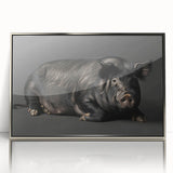 Framed wall art featuring a whimsical pig design in a silver acrylic finish, showcasing vibrant colors and playful details, perfect for animal lovers and home decor enthusiasts.