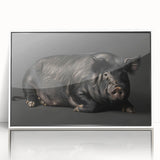 Framed acrylic wall art featuring a whimsical pig design from the “Animals: A Wild Life” collection, displayed against a white background, perfect for playful home decor.