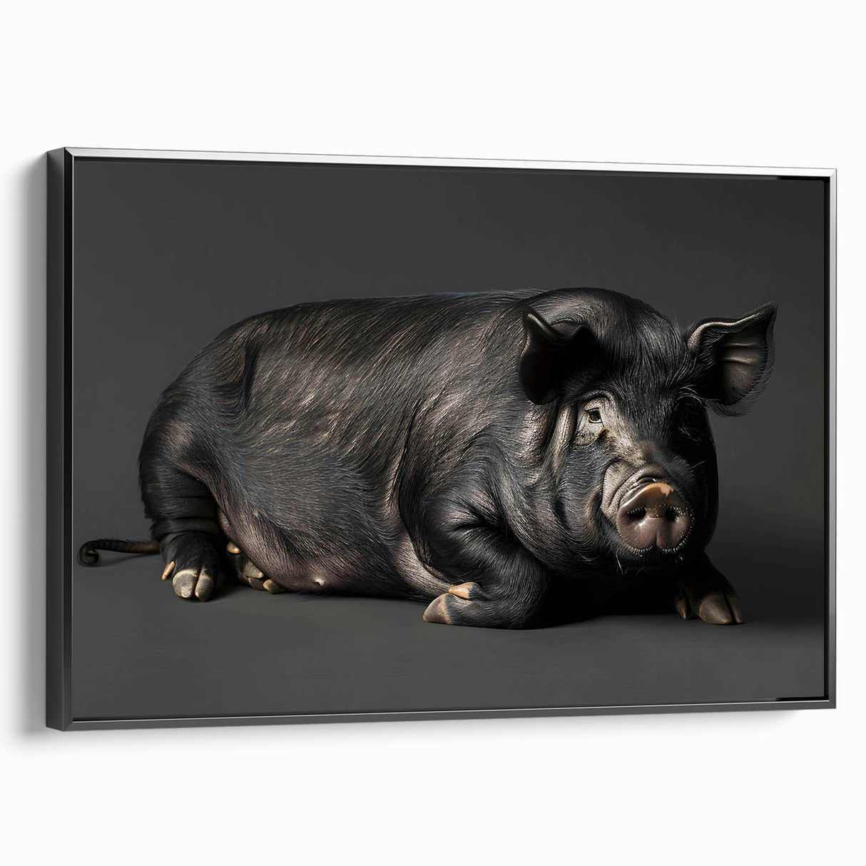 Framed canvas wall art showcasing a whimsical pig design in a vibrant color palette, adding playful charm to any living space. Ideal for animal lovers and home decor enthusiasts.