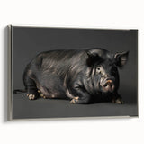 Framed wall art featuring a whimsical pig design in vibrant colors, set against a silver background, showcasing playful animal-themed decor for homes.